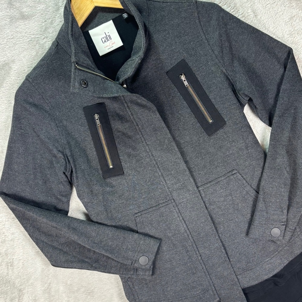 Cabi Women's Moto Zip Jacket Charcoal Mesh Back Panel Casual Sz XXS Fall Layers‎